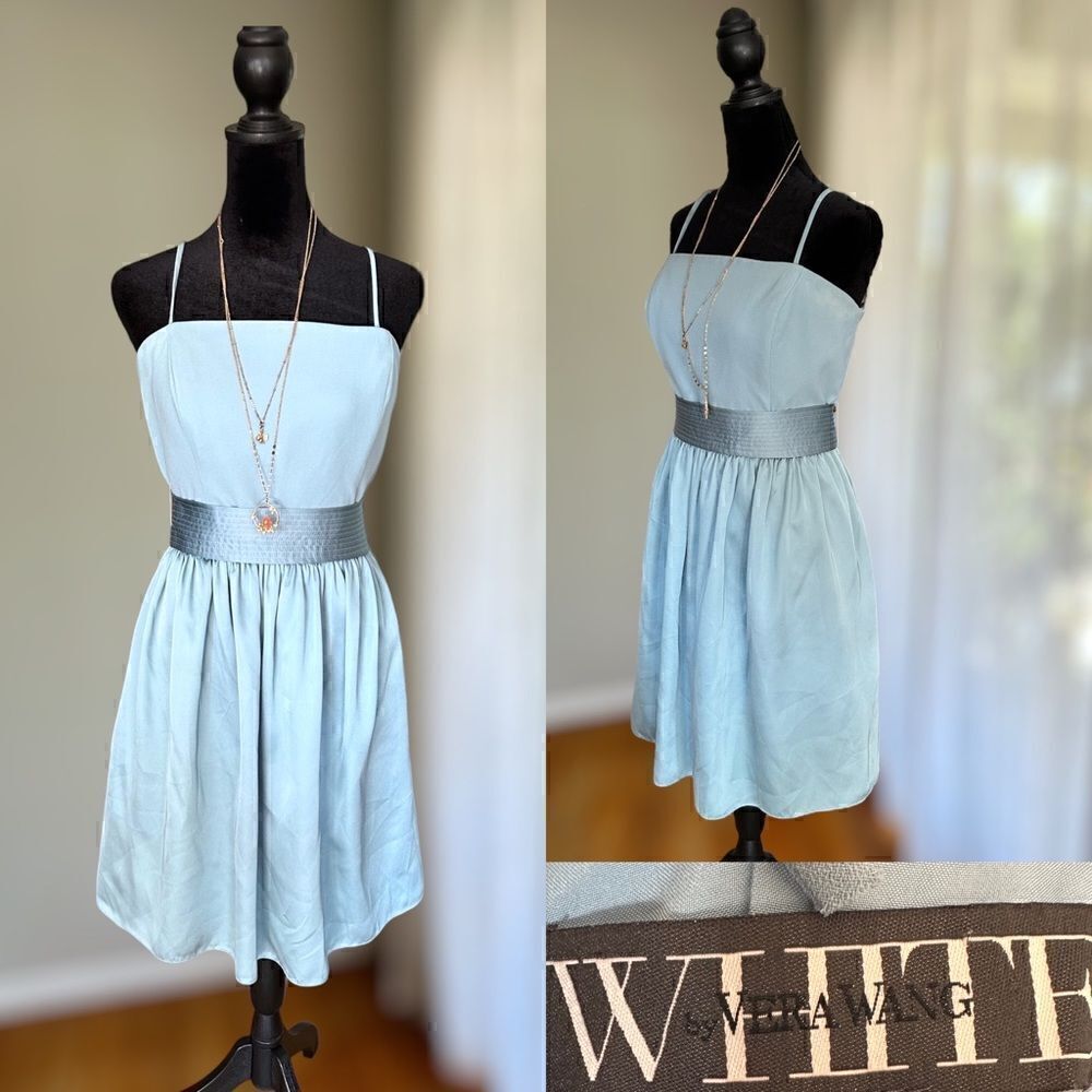 White by Vera Wang Short Strapless Bridesmaid Dress with Belt Mist Size 12